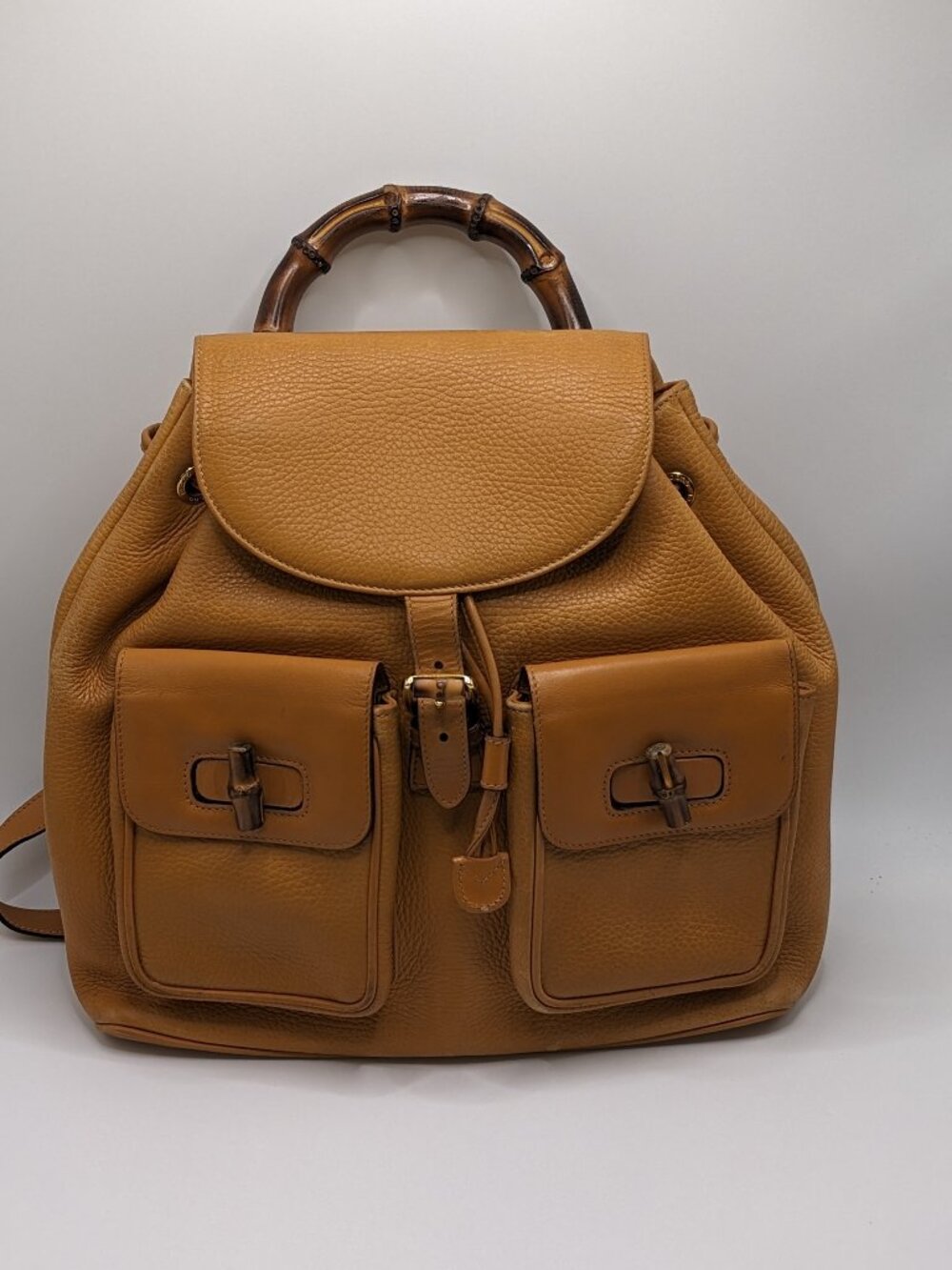 Vintage Gucci Bamboo Tan Leather Backpack